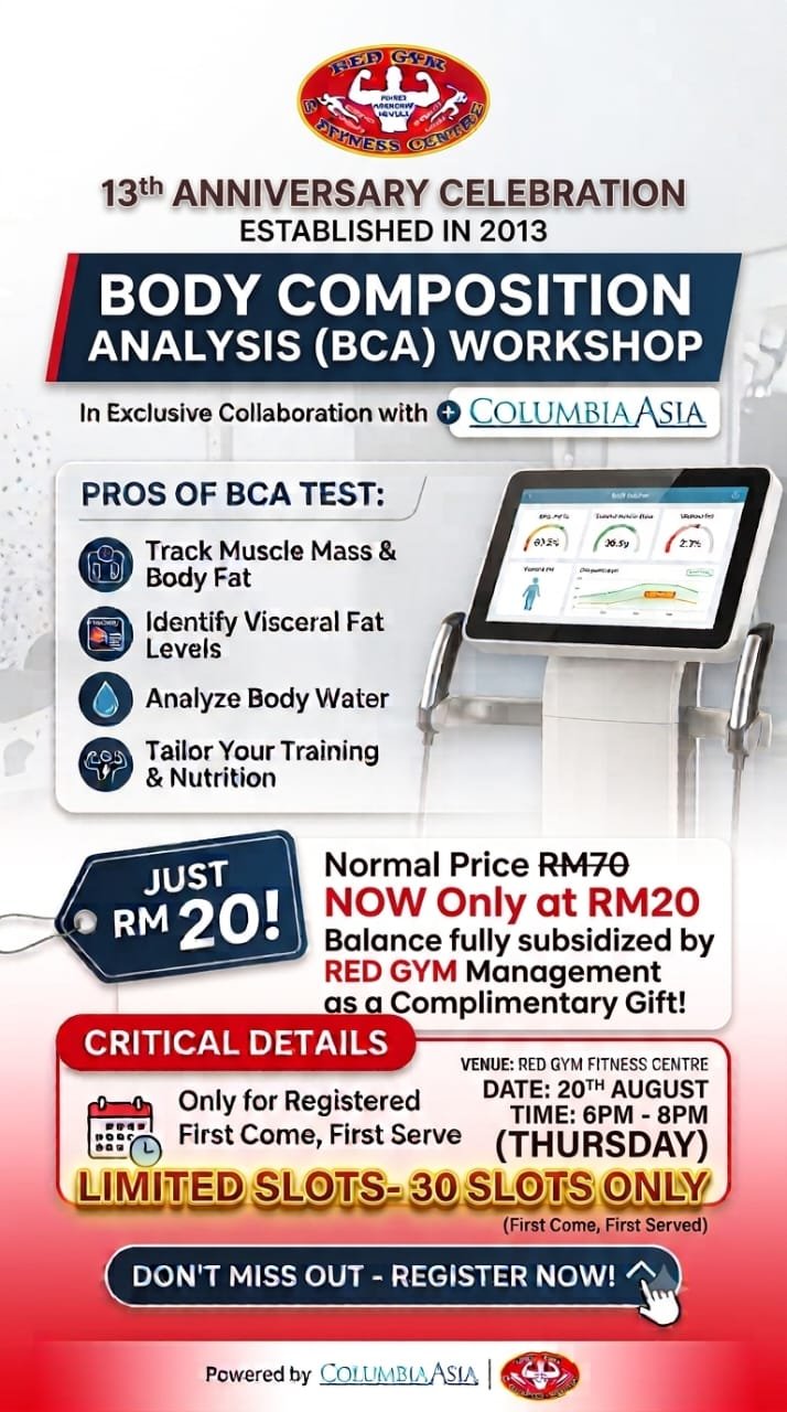 Red Gym 13th Anniversary — Body Composition Analysis (BCA) Workshop poster